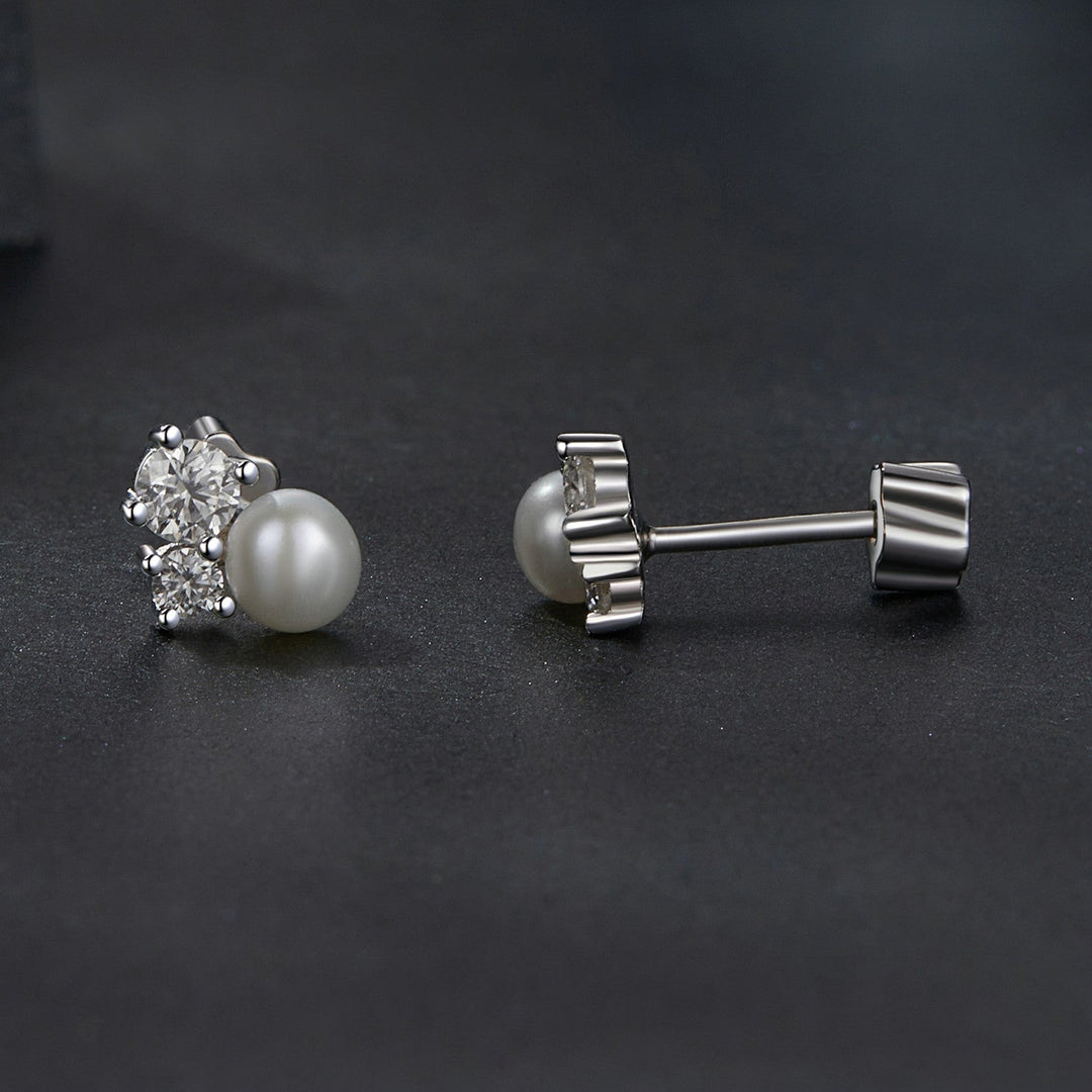 925 Sterling Silver 0.1 Carat Moissanite and Pearl Earrings for Women