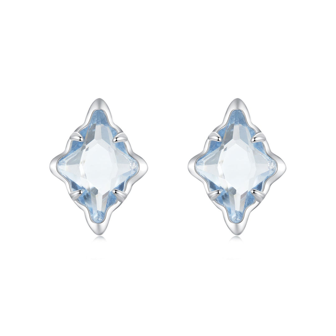 925 Sterling Silver Earrings with Transparent Glass and White Gold Plating