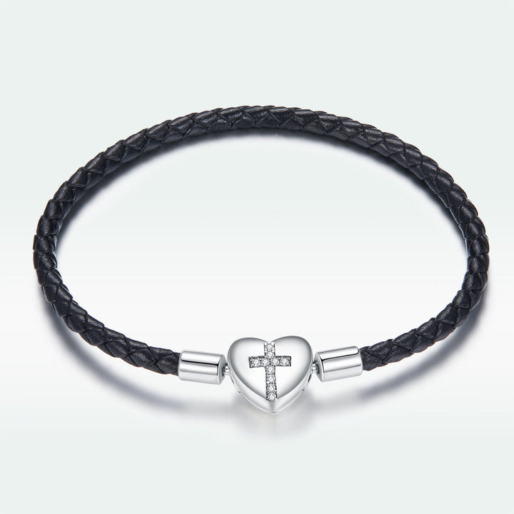 925 Sterling Silver Leather 17cm Bracelet with Oxidized CZ for Women
