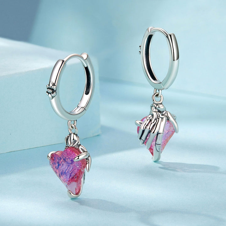 925 Sterling Silver Earrings with Transparent Glass, 28x9mm, Women&