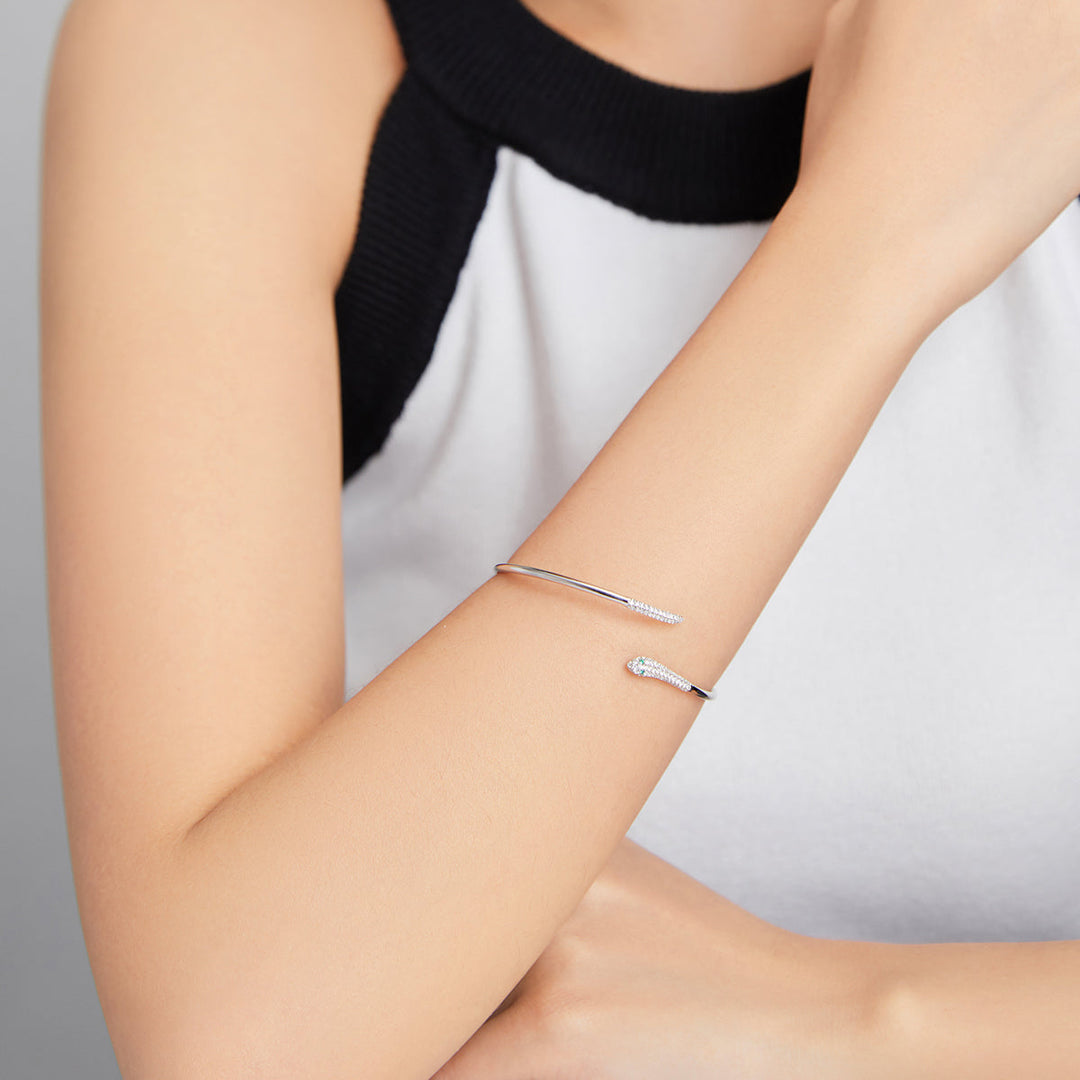 S925 Sterling Silver Bracelet with Pavé Setting CZ 6cm Diameter for Women