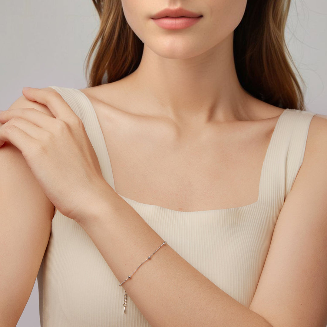 925 Sterling Silver &amp; Plated White Gold Bracelet with Adjustable Length