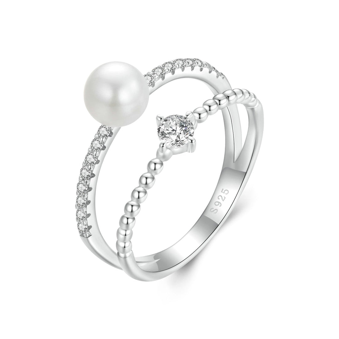 925 Sterling Silver &amp; Moissanite Ring with Freshwater Pearl - Size 6 - Women&