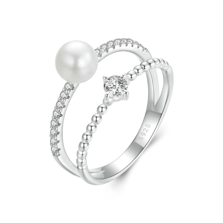 925 Sterling Silver &amp; Moissanite Ring with Freshwater Pearl - Size 6 - Women&