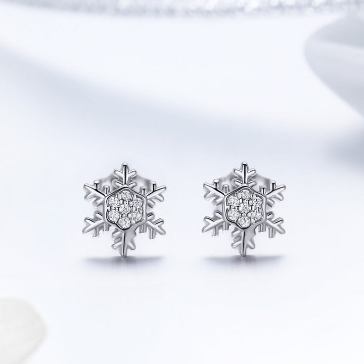 S925 Sterling Silver Earrings with CZ in Pavé Setting - 0.8*0.8cm for Women