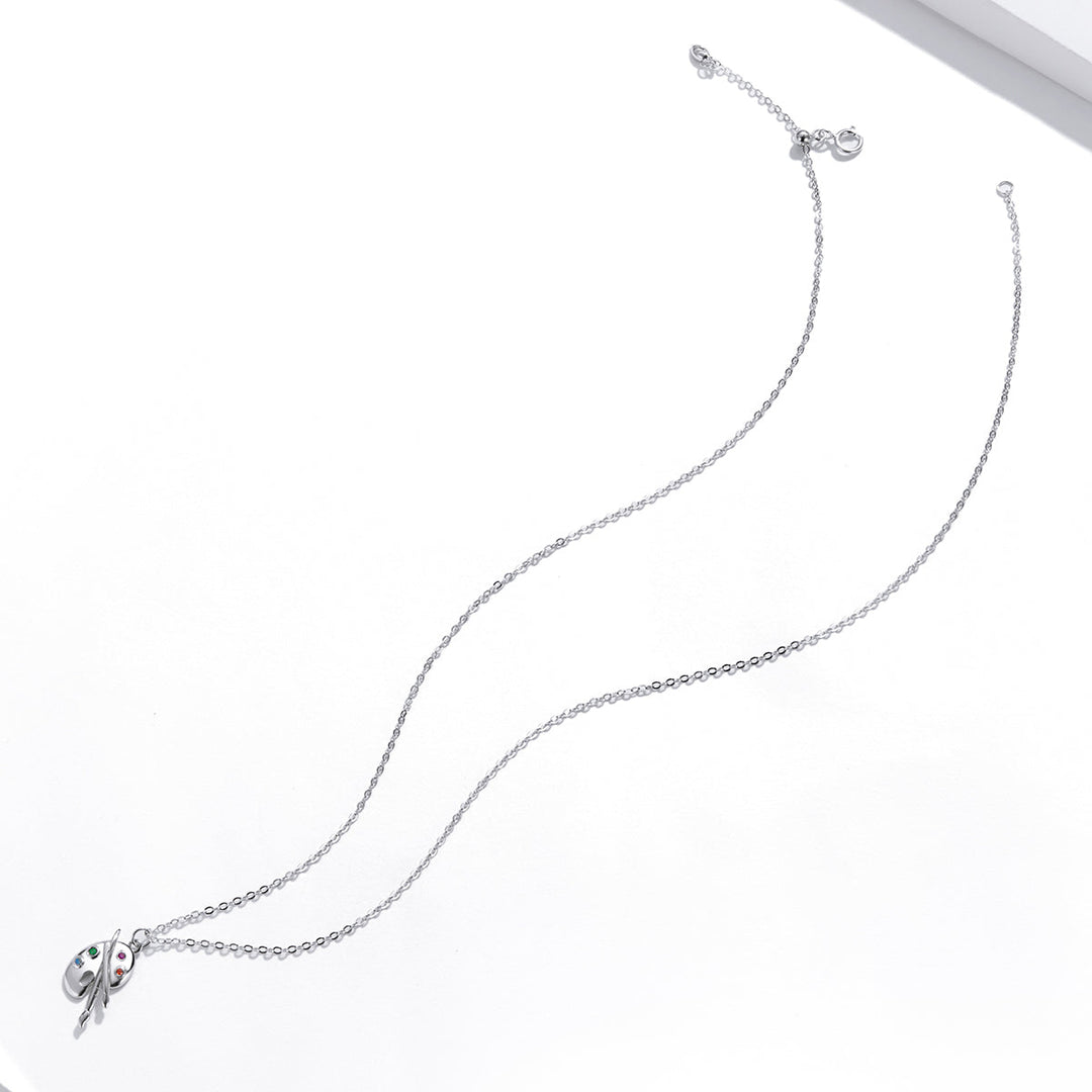 925 Sterling Silver Adjustable Pendant Necklace with CZ in Platinum Finish