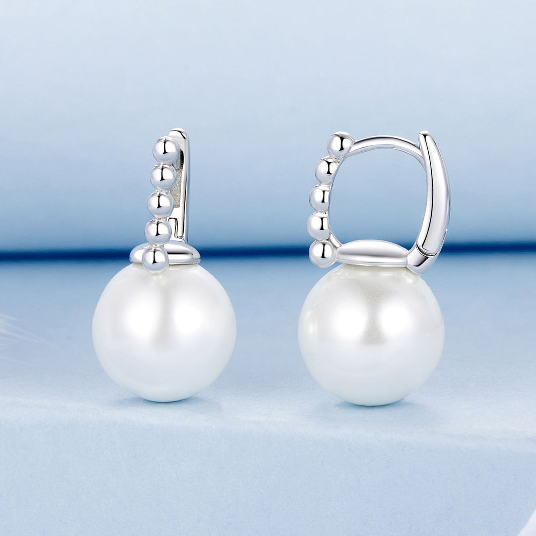 925 Sterling Silver Earrings with White Gold Plating and Shell Pearl for Women