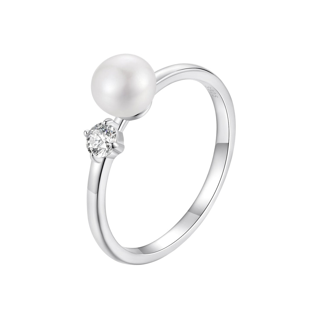 925 Sterling Silver Moissanite &amp; Freshwater Pearl Ring 3mm Size 6 for Women