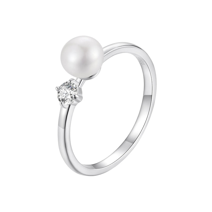 925 Sterling Silver Moissanite &amp; Freshwater Pearl Ring 3mm Size 6 for Women