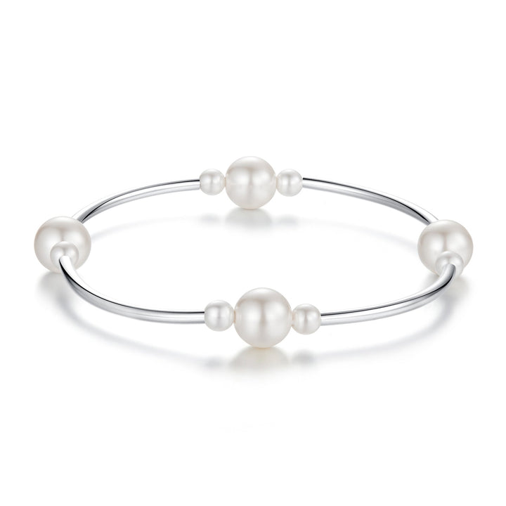 925 Sterling Silver Shell Pearl Stretchable Bracelet for Women