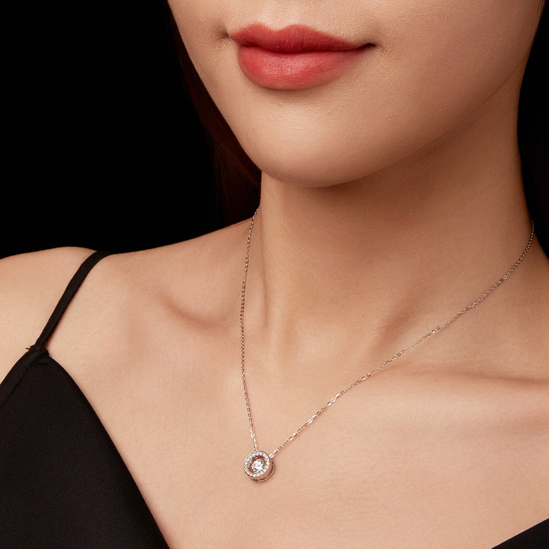 925 Sterling Silver Moissanite Pendant Necklace for Women - 40+5cm, White Gold Plated, Elegant Jewelry