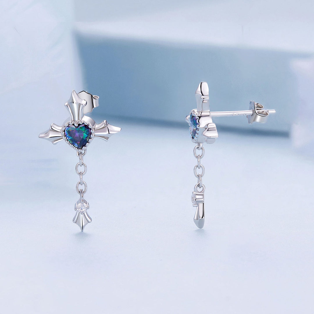 925 Sterling Silver Earrings with CZ and Glass, 24x13mm for Women