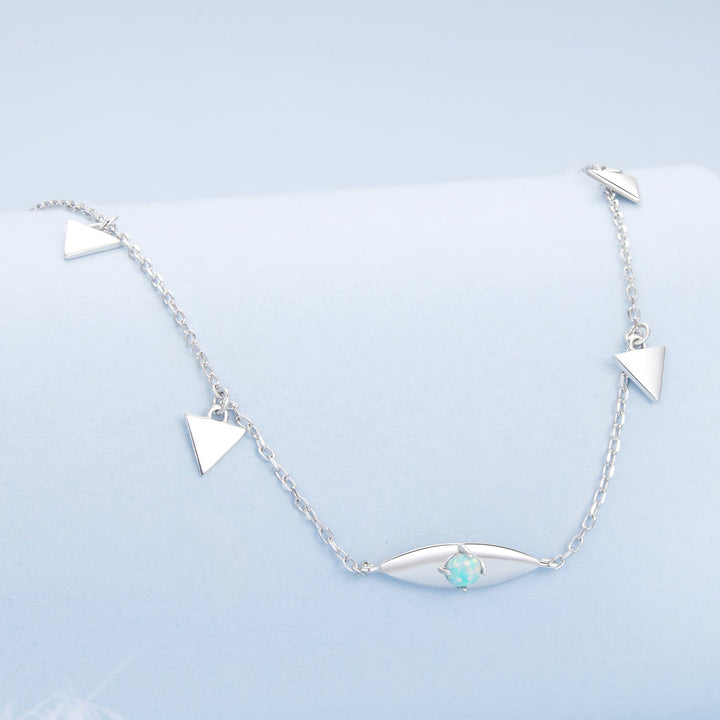 925 Sterling Silver Opal Pendant Necklace for Women - 40+5cm Adjustable Length