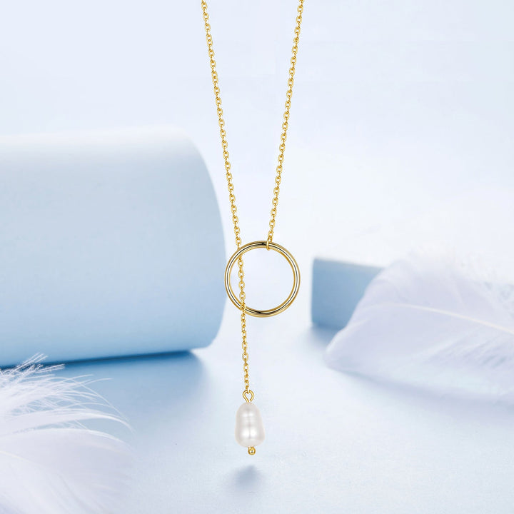 925 Sterling Silver Necklace with Gold Plated Freshwater Pearl - 60cm Length