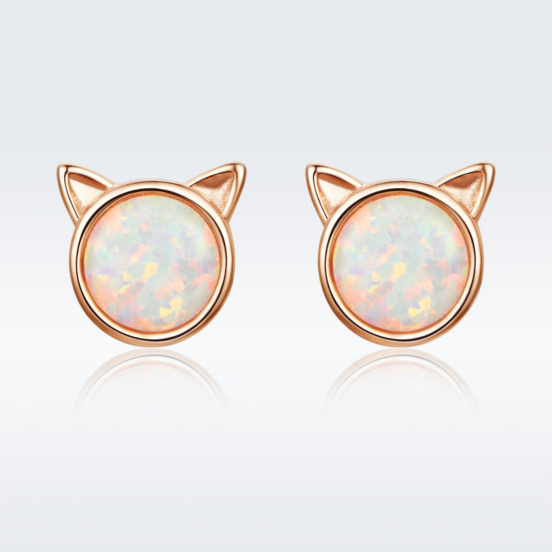 925 Sterling Silver Plated Rose Gold Opal Earrings 0.8cm for Women
