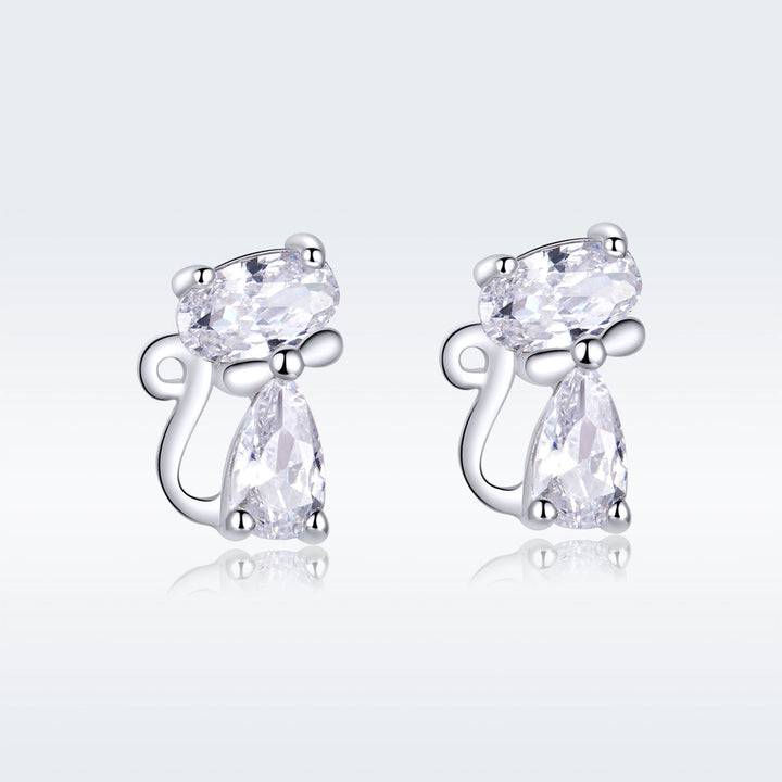 925 Sterling Silver Plated Platinum Earrings with Pavé Setting CZ for Women