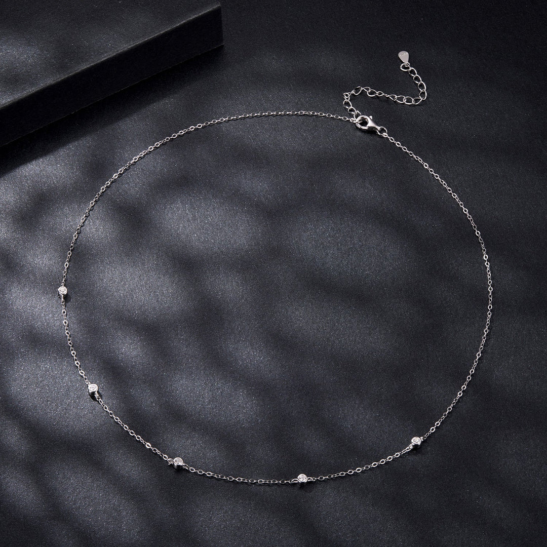 925 Sterling Silver White Gold Plated Adjustable Moissanite Necklace for Women