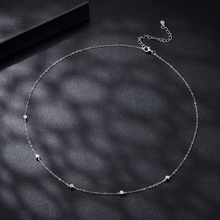 925 Sterling Silver White Gold Plated Adjustable Moissanite Necklace for Women