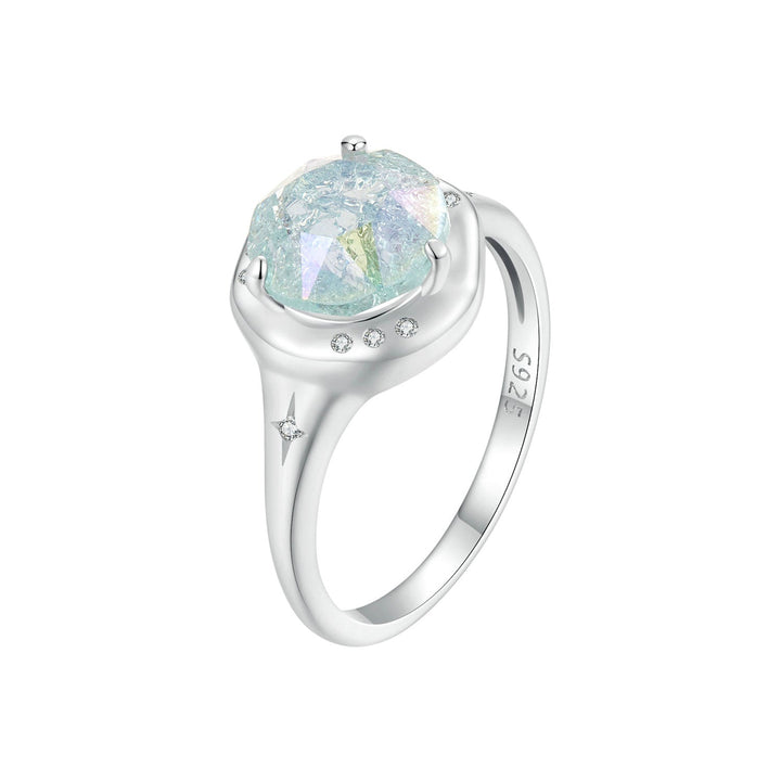 925 Sterling Silver Ring Size 6.0 with 11mm CZ &amp; Transparent Glass for Women