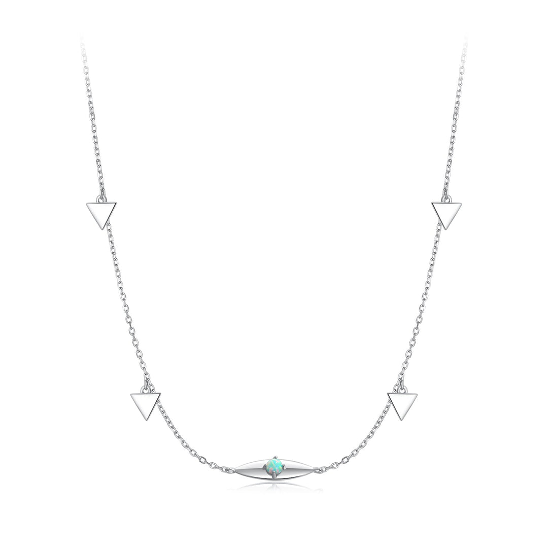 925 Sterling Silver Opal Pendant Necklace for Women - 40+5cm Adjustable Length
