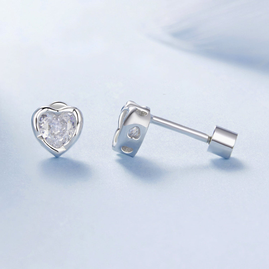 925 Sterling Silver Earrings with Plated White Gold &amp; Pavé Setting CZ, 0.5cm for Women