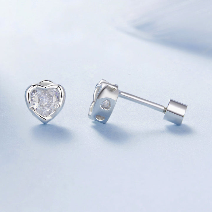 925 Sterling Silver Earrings with Plated White Gold &amp; Pavé Setting CZ, 0.5cm for Women