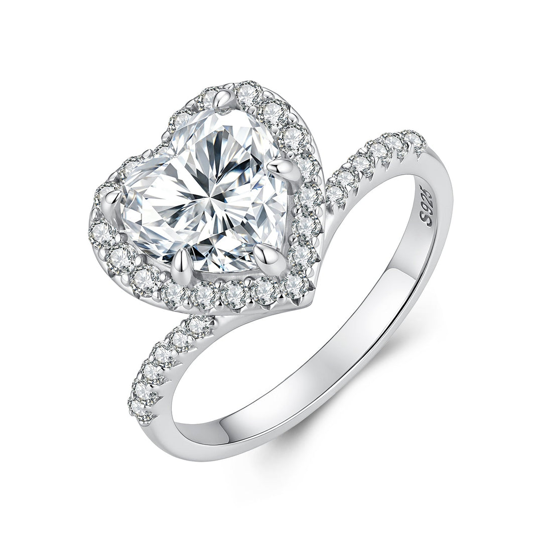 925 Sterling Silver White Gold Plated 2ct Moissanite Heart Ring Size 6 for Women