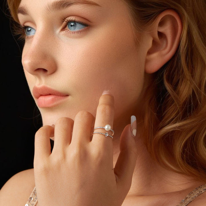 925 Sterling Silver &amp; Moissanite Ring with Freshwater Pearl - Size 6 - Women&