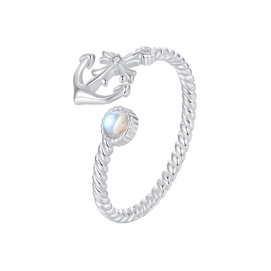925 Sterling Silver &amp; White Gold Pave Setting Moonstone Ring for Women