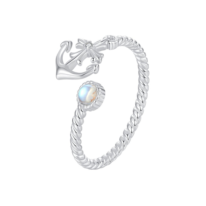 925 Sterling Silver &amp; White Gold Pave Setting Moonstone Ring for Women