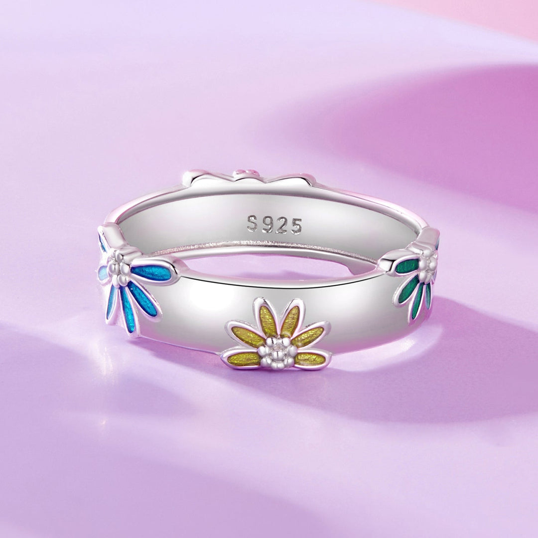 925 Sterling Silver Enamel Ring Size 6.0 for Women
