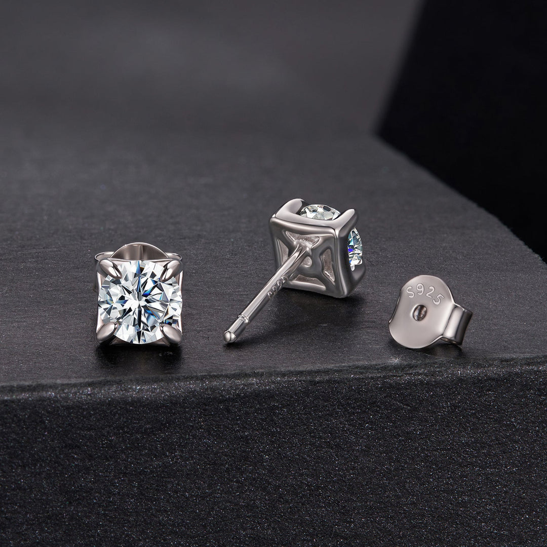 925 Sterling Silver &amp; Moissanite Earrings - White Gold Plated, 0.5ct, Style S for Women