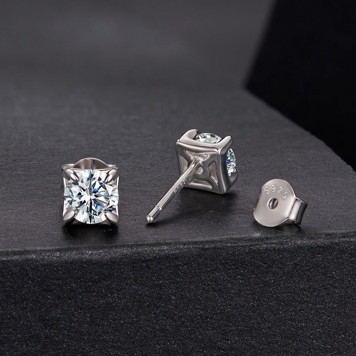925 Sterling Silver &amp; Moissanite Earrings - White Gold Plated, 0.5ct, Style S for Women