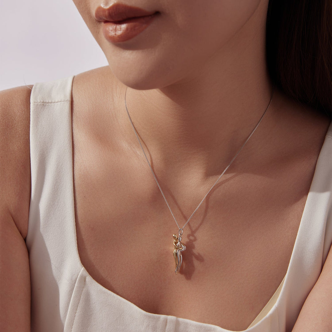 925 Sterling Silver Plated White Gold &amp; Gold Necklace 40+5cm for Women