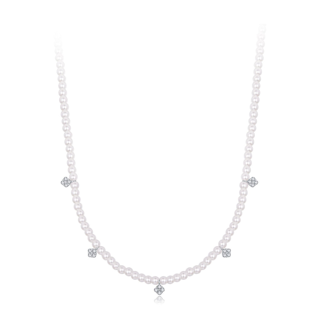 925 Sterling Silver Necklace with Pavé Setting CZ &amp; Synthetic Pearl for Women