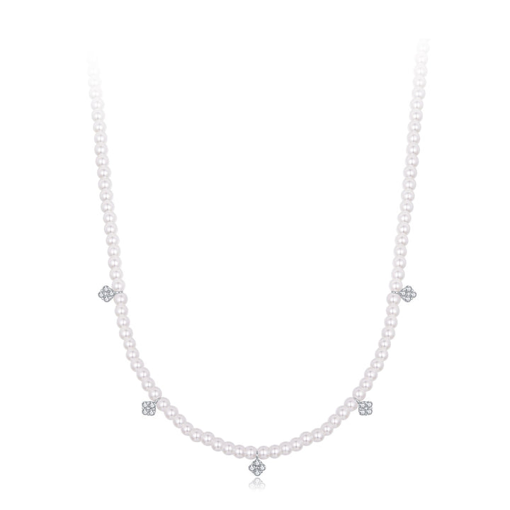 925 Sterling Silver Necklace with Pavé Setting CZ &amp; Synthetic Pearl for Women