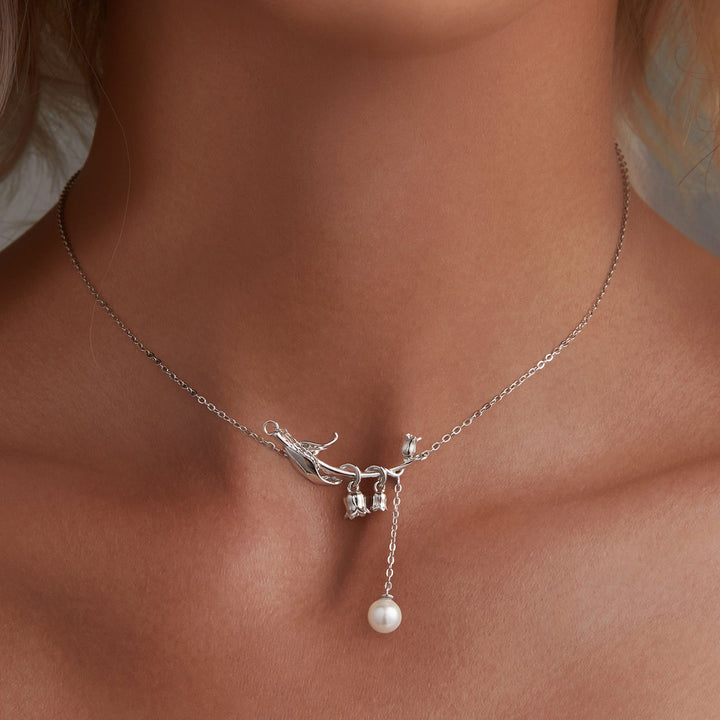 925 Sterling Silver Necklace with Quality Shell Pearl &amp; Platinum Plating, 380mm Length for Women