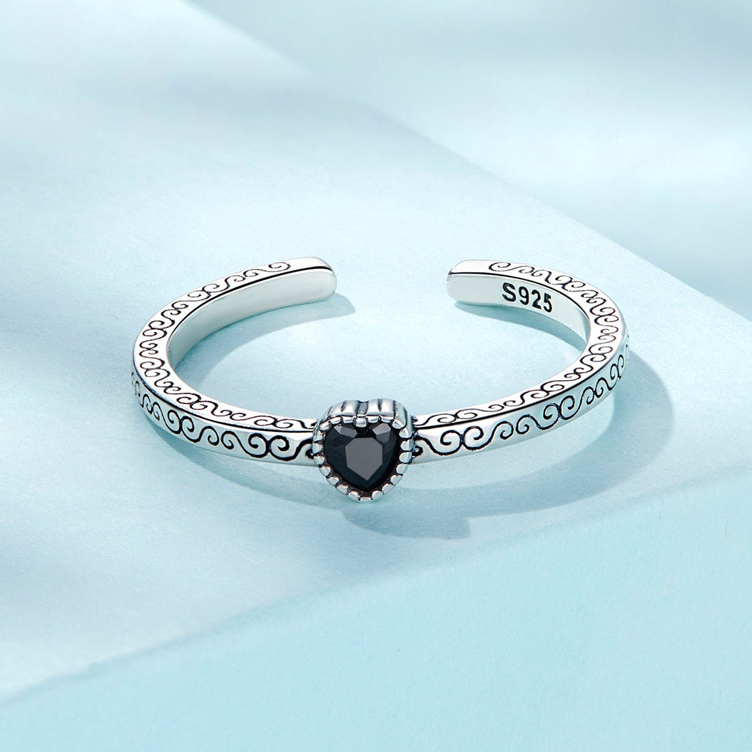 925 Sterling Silver Oxidized CZ Pavé Ring for Women