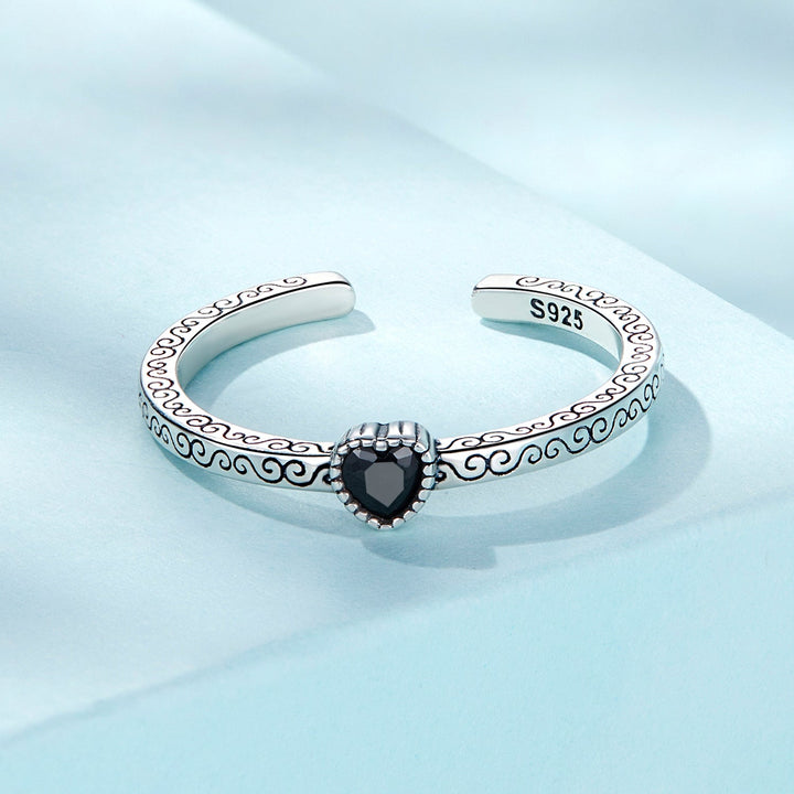 925 Sterling Silver Oxidized CZ Pavé Ring for Women
