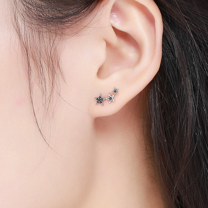 S925 Oxidized Silver Pavé CZ Earrings for Women
