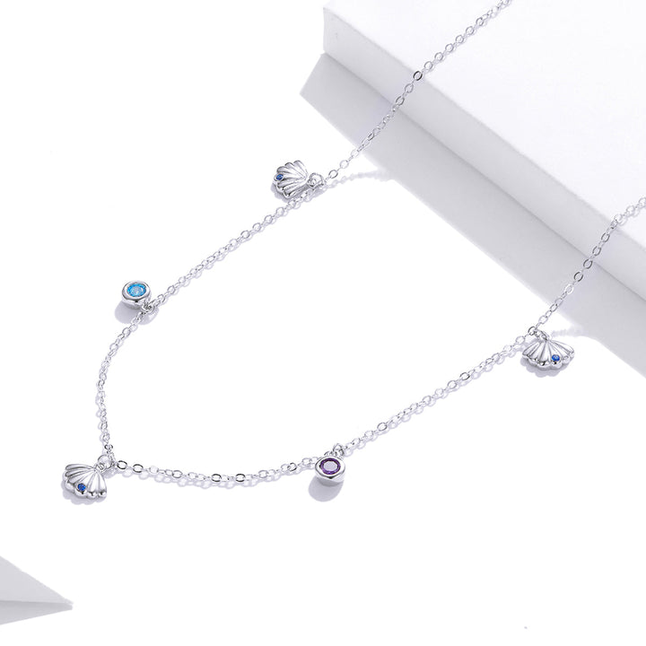 925 Sterling Silver Adjustable Necklace with Scallop Design and Pavé Setting CZ
