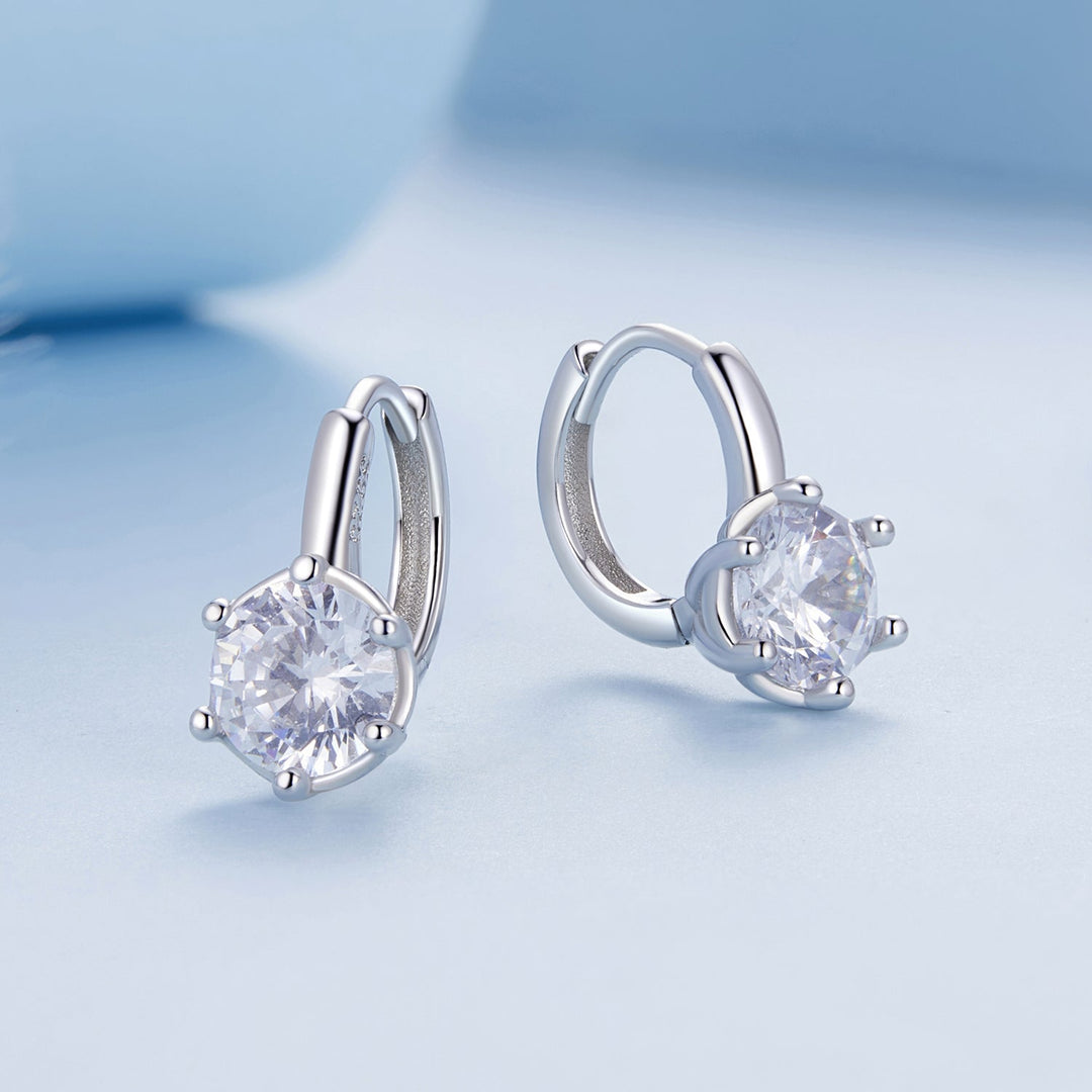 925 Sterling Silver Earrings with CZ and Platinum Plating, Size 13*7mm for Women