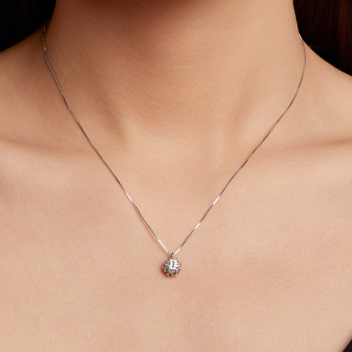 925 Sterling Silver Moissanite &amp; CZ Pavé Necklace - 40+5cm for Women