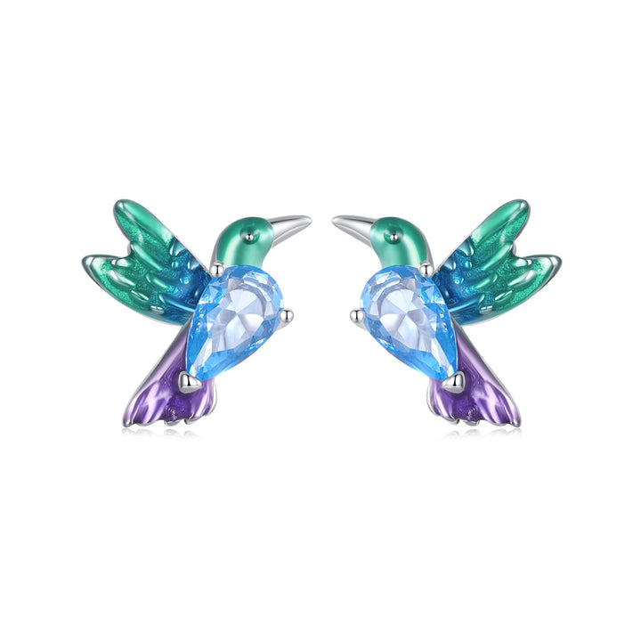 925 Sterling Silver White Gold Plated Earrings with Enamel and CZ - 10*8mm