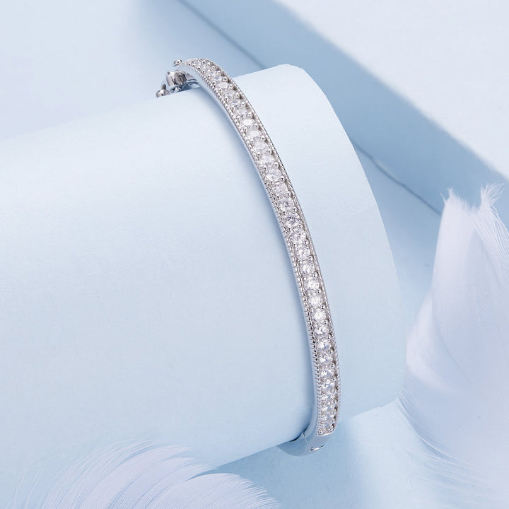 925 Silver &amp; Platinum Pavé Setting CZ Bracelets, Size 17.0 mm for Women