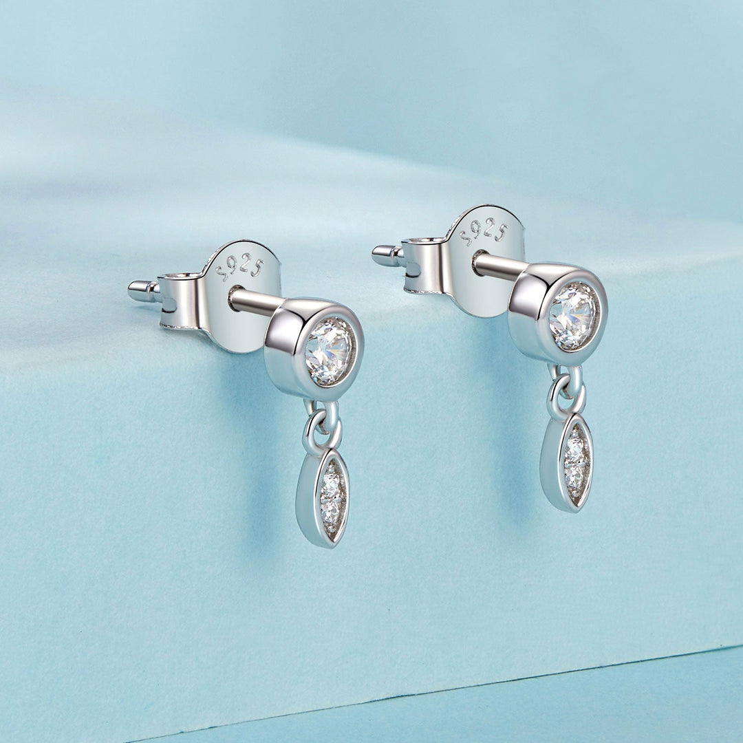 925 Sterling Silver Earrings with Pavé Setting CZ in White Gold - 11*4mm