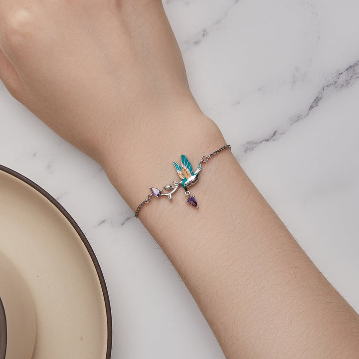 925 Sterling Silver Enamel Plated Platinum Bracelet with CZ, Adjustable Length for Women