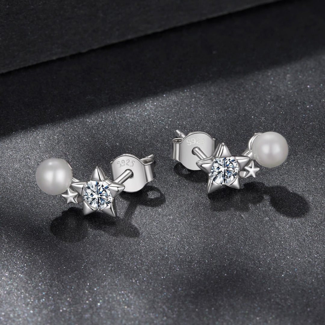925 Sterling Silver 0.20 Carat Moissanite Earrings with Synthetic Pearl for Women