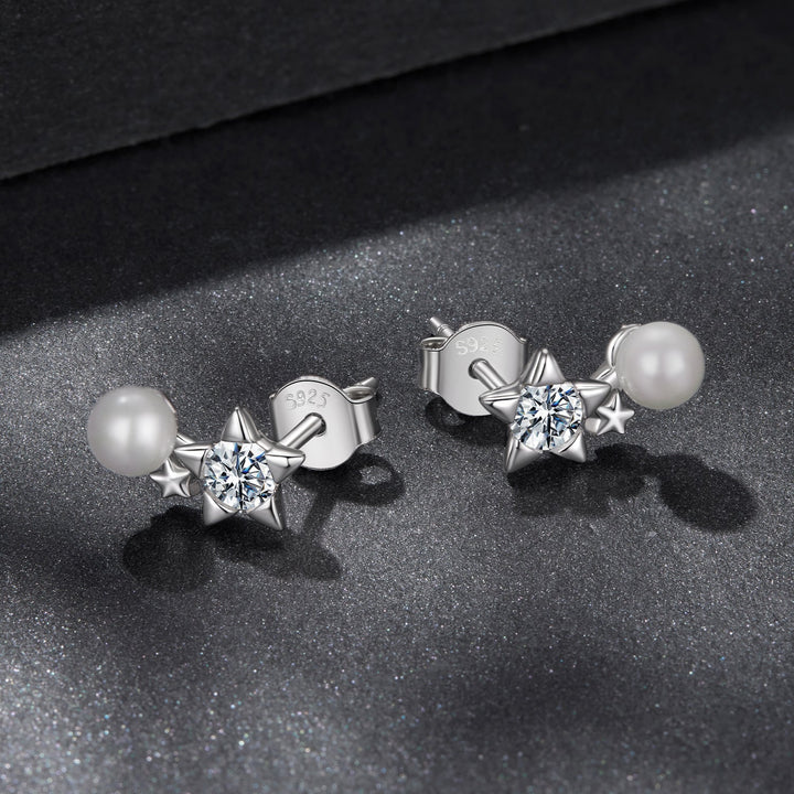 925 Sterling Silver 0.20 Carat Moissanite Earrings with Synthetic Pearl for Women