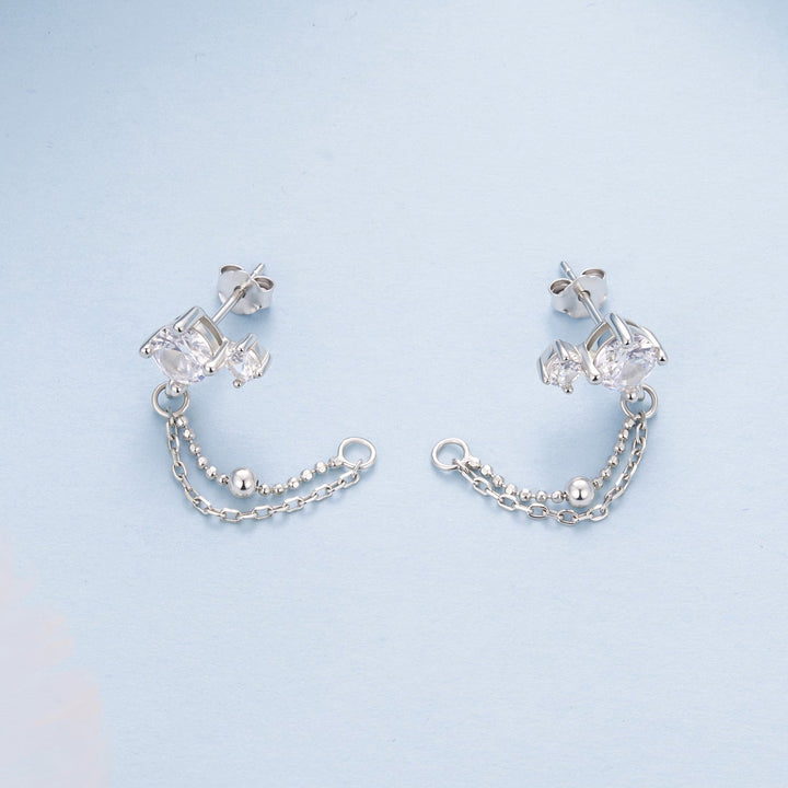 925 Sterling Silver White Gold Plated Pavé Setting CZ Earrings, 1.5cm for Women